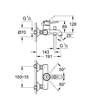 Grohe BauClassic Banyo Bataryası - 32865000 - Thumbnail