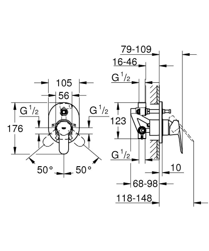 Grohe BauEdge Ankastre Banyo Duş Bataryası - 29039000 - Thumbnail