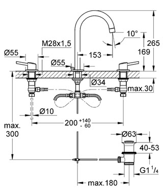 Grohe Concetto 3 Delikli Lavabo Bataryası - 20216001 - Thumbnail