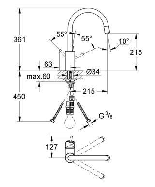 Grohe Eviye Bataryası Spiralli Tek Akış Concetto Krom - 32663003 - Thumbnail