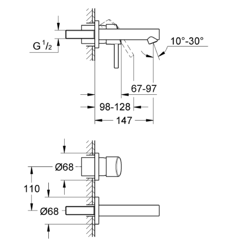 Grohe Concetto İki Delikli Duvardan Lavabo Bataryası - 19575001 - Thumbnail