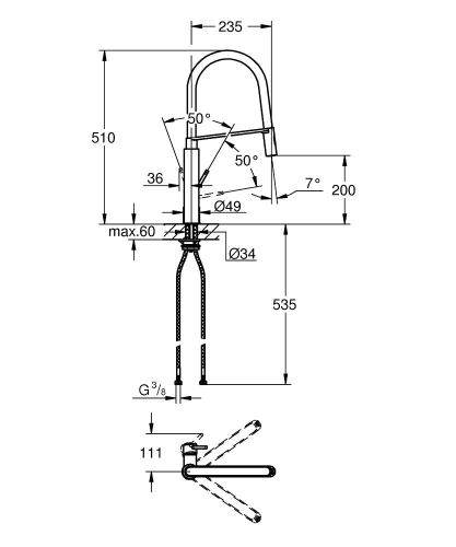 Grohe Eviye Bataryası Spiralli 2Fonk Concetto Krom/Siyah-31491000 - Thumbnail