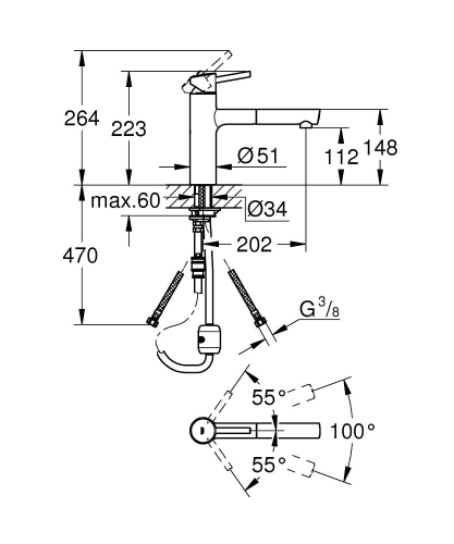 Grohe Eviye Bataryası Spiralli Tek Akış Concetto Krom - 31129001 - Thumbnail