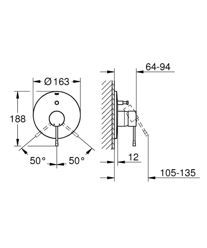 Grohe Essence New Ankastre Duş Bataryası-Brushed Hard Graphite - 19285AL1 - Thumbnail