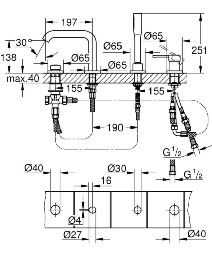 Grohe Essence 4 Delikli Küvet Bataryası - 19578001 - Thumbnail