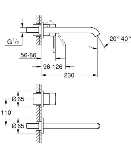 Grohe Essence İki Delikli Duvardan Lavabo Bataryası L-Boyut - 19967001 - Thumbnail