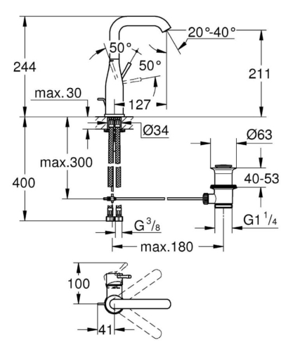 Grohe Lavabo Bataryası Essence L-Boyut Krom - 32628001 - Thumbnail