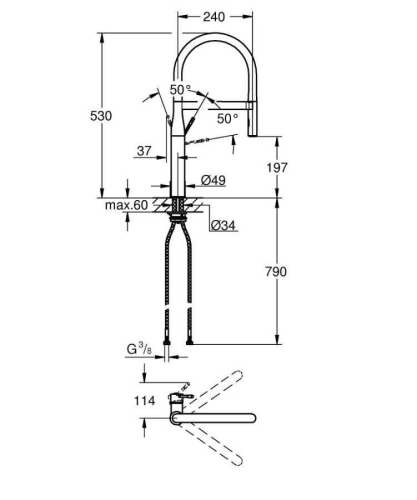 Grohe Eviye Bataryası Spiralli 2 Fonk Essence Krom/Siyah-30294000 - Thumbnail