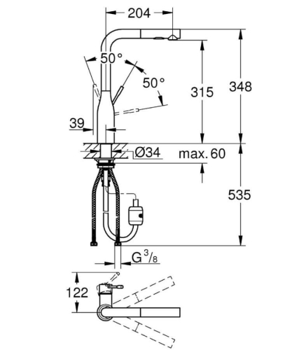 Grohe Eviye Bataryası Spiralli 2 Fonk. Essence Krom - 30270000 - Thumbnail