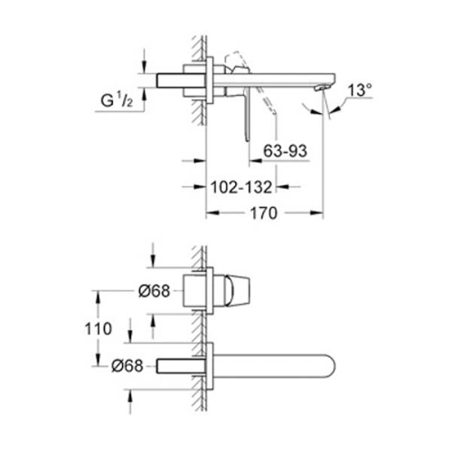 Grohe Eurocosmo İki Delikli Duvardan Lavabo Bataryası - 19381000 - Thumbnail