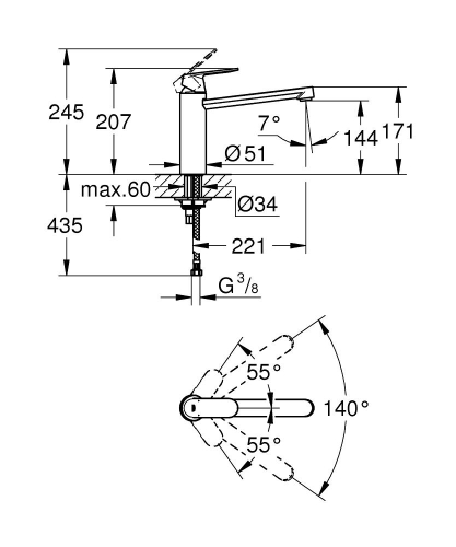 Grohe Eviye Bataryası Döner Borulu Eurosmart Krom - 30193000 - Thumbnail