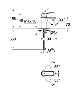 Grohe Lavabo Bataryası Eurosmart Cosmo S-Boyut Krom - 32824000 - Thumbnail