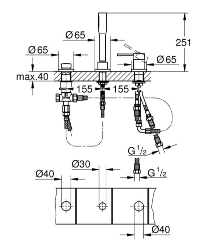 Grohe Essence 3 Delikli Küvet Bataryası - 19976001 - Thumbnail