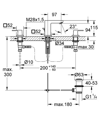 Grohe Eurocube 3 Delikli Lavabo Bataryası - 20351000 - Thumbnail