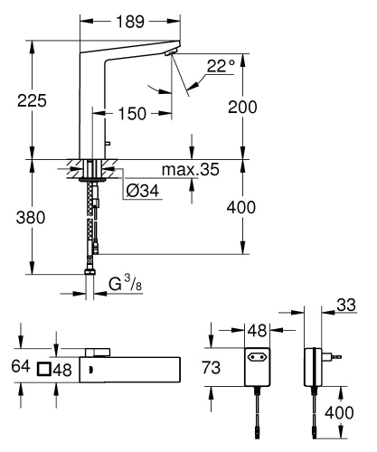 Grohe Fotoselli Lavabo Bataryası Elektrikli çift sugiriş 36440000 - Thumbnail