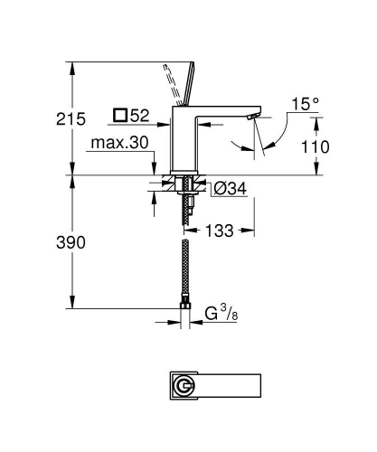 Grohe Lavabo Bataryası Eurocube Joy M-Boyut Krom - 23658000 - Thumbnail