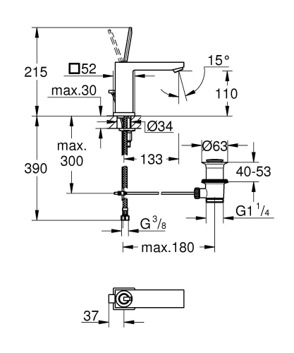 Grohe Lavabo Bataryası Eurocube M-Boyut Krom - 23657000 - Thumbnail