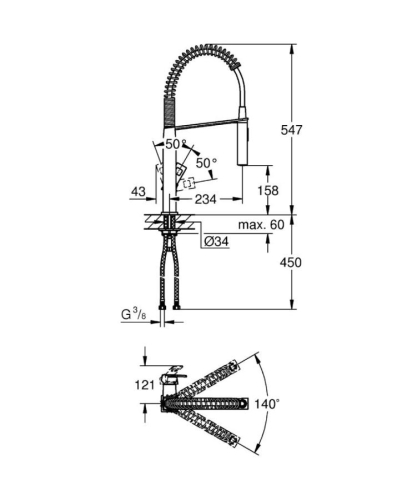 Grohe Eviye Bataryası Spiralli 2Fonk Prof. Eurocube Krom-31395000 - Thumbnail