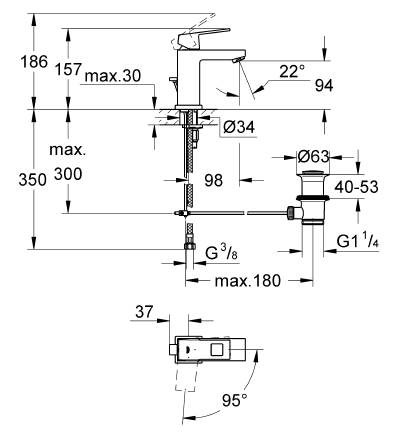 Grohe Lavabo Bataryası Eurocube S-Boyut Krom- 2339000E - Thumbnail