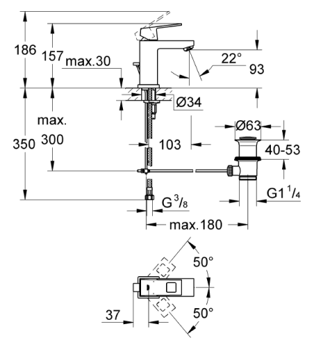 Grohe Lavabo Bataryası Eurocube S-Boyut Krom - 2312700E - Thumbnail