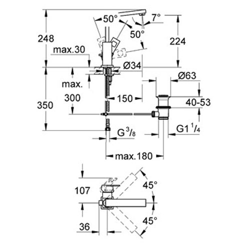 Grohe Lavabo Bataryası Eurocube L-Boyut Krom - 2313500E - Thumbnail