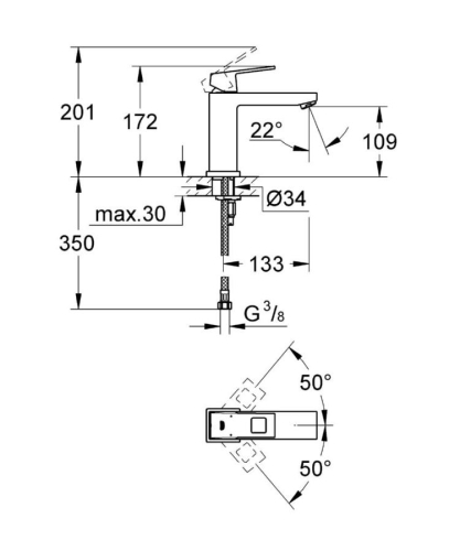 Grohe Lavabo Bataryası Eurocube M-Boyut Krom - 23446000 - Thumbnail