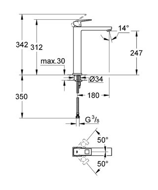 Grohe Eurocube Tek Kumandalı Lavabo Bataryası XL- Boyut - 23406000 - Thumbnail