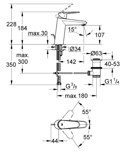 Grohe Lavabo Bataryası Eurodisc Cosmo M-Boyut Krom - 23448002 - Thumbnail