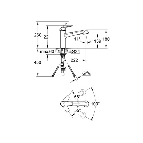 Grohe Eviye Bataryası Spiralli 2 Fonk. Eurodisc Krom - 32257002 - Thumbnail