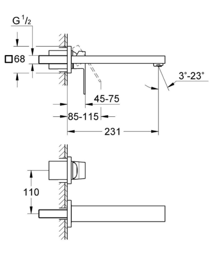 Grohe Eurocube İki Delikli Duvardan Lavabo Bataryası M-Boyut - 23447000 - Thumbnail