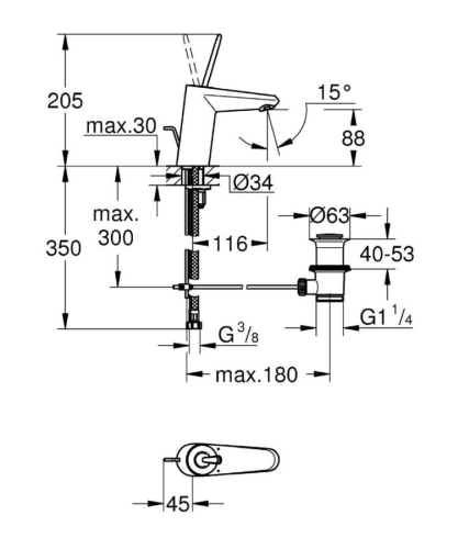 Grohe Lavabo Bataryası Eurodisc Joy S-Boyut Krom - 23425000 - Thumbnail