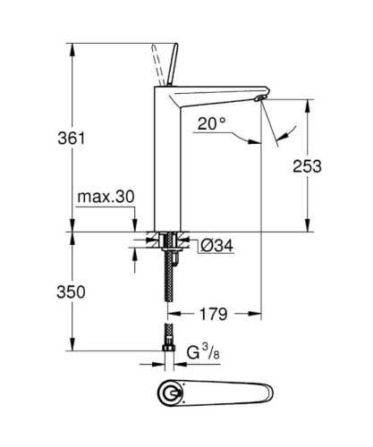 Grohe Eurodisc Joy Tek Kumandalı Çanak Lavabo Bataryası XL-Boyut - 23428000 - Thumbnail