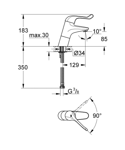 Grohe Lavabo Bataryası Engelli Kullanımına Uygun Krom - 32790000 - Thumbnail