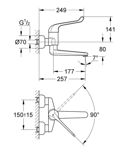 Grohe Euroeco Special SSC Uzun Kumanda Kollu Duvardan Ankastre Lavabo Bataryası - 32793000 - Thumbnail