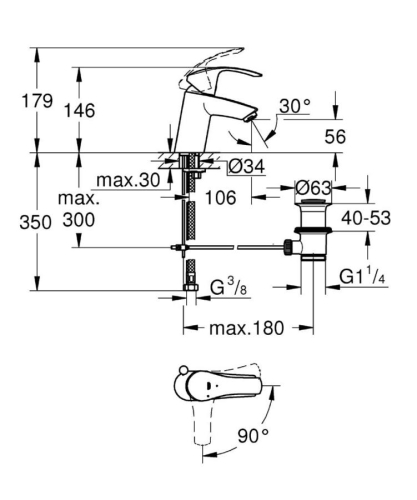 Grohe Lavabo Bataryası Eurosmart S-Boyut Krom - 32926002 - Thumbnail