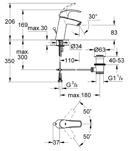 Grohe Lavabo Bataryası Eurosmart M-Boyut Krom - 23322001 - Thumbnail