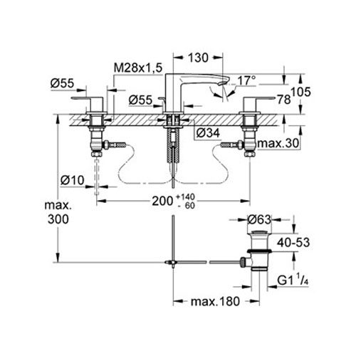 Grohe Eurostyle Cosmopolitan 3 Delikli Lavabo Bataryası - 20208002 - Thumbnail