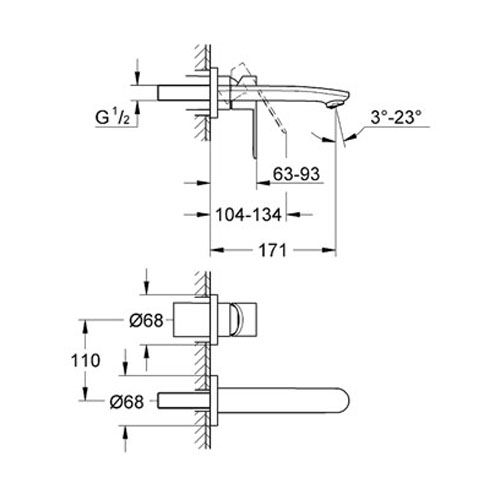 Grohe Eurostyle Cosmopolitan İki Delikli Duvardan Lavabo Bataryası - 19571002 - Thumbnail