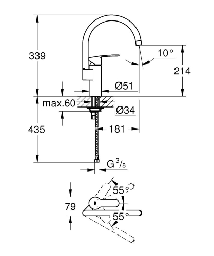 Grohe Eviye Bataryası Döner Borulu Eurostyle Krom - 30221002 - Thumbnail