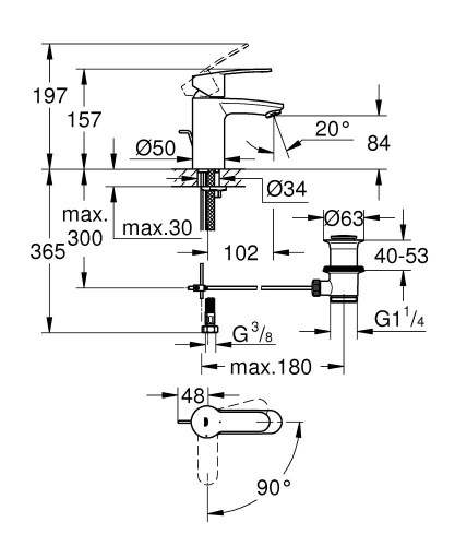 Grohe Lavabo Bataryası Eurostyle Cosmo S-Boyut Krom - 2337420E - Thumbnail