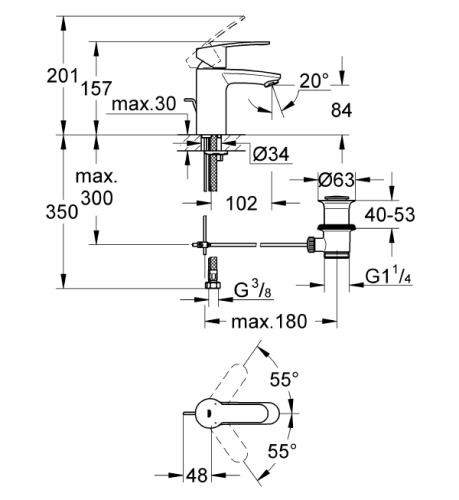 Grohe Lavabo Bataryası Eurostyle Cosmo S-Boyut Krom - 3355220E - Thumbnail