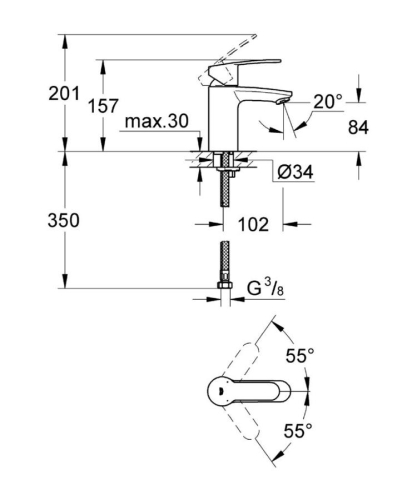 Grohe Lavabo Bataryası Eurostyle Cosmo S-Boyut Krom - 3246820E - Thumbnail