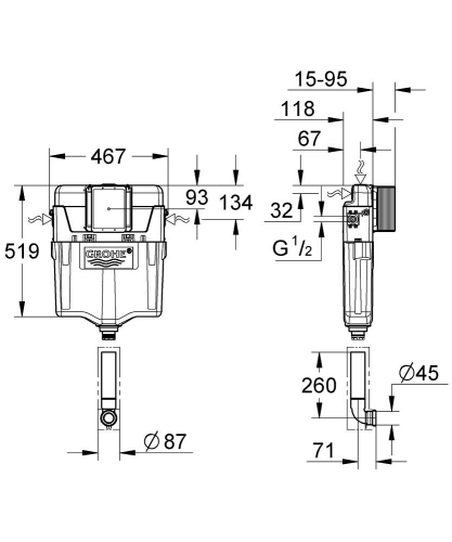 Grohe GD2 Gömme Rezervuar Helataşı İçin 12 cm - 38661000 - Thumbnail