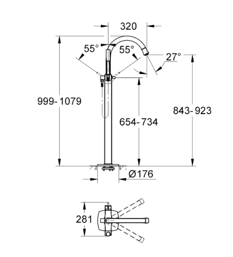 Grohe Ayaklı Küvet Bataryası Yerden Grandera Krom - 23318000 - Thumbnail