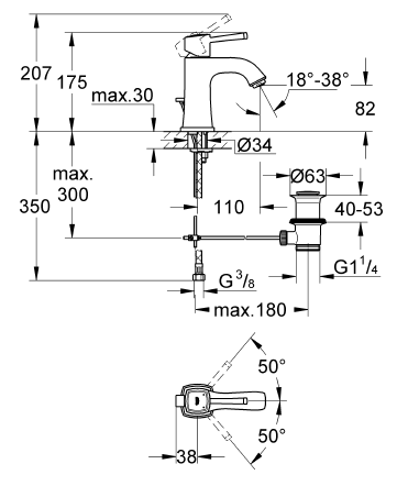 Grohe Lavabo Bataryası Grandera M-Boyut Krom/Altın - 23303IG0 - Thumbnail