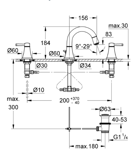 Grohe Lavabo Bataryası 3 Delikli Grandera Krom - 20417000 - Thumbnail