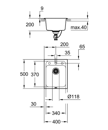 Grohe 700 Kuvars Kompozit Eviye 50 -C 40/50, Granit Gri Rengi - 31650AT0 - Thumbnail