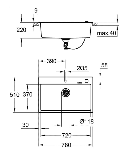 Grohe 700 Kuvars Kompozit Eviye 80 -C 78/51, Granit Gri Rengi - 31652AT0 - Thumbnail