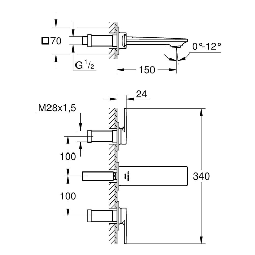 Grohe Allure 3 Delikli Duvardan Lavabo Bataryası S - 20189002 - Thumbnail