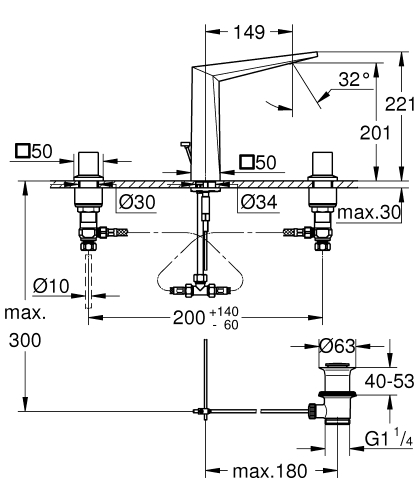 Grohe Allure Brilliant 3 Delikli Lavabo Bataryası L-Boyut - 20627000 - Thumbnail